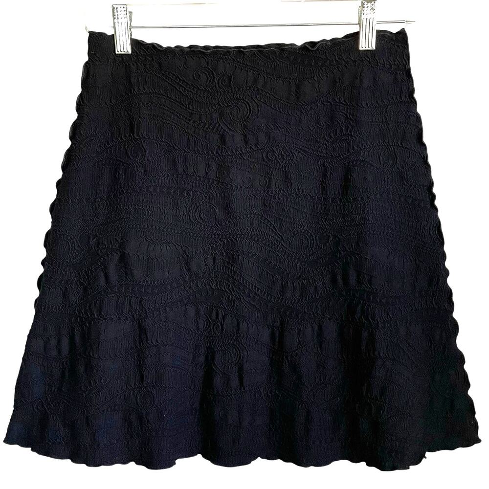 Haystacks Reversible Bias Skirt Sz M Lettuce Edge Black Jacquard A-Line Stretch